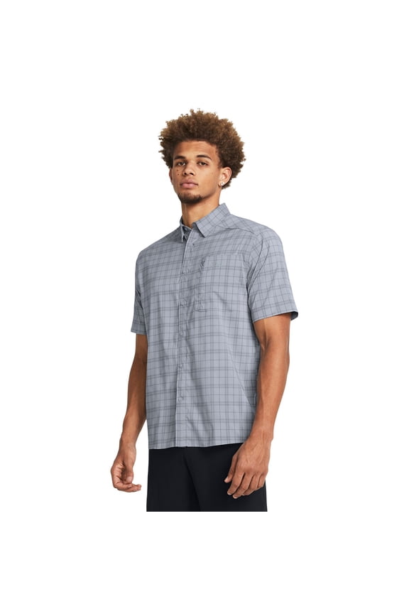 Men's Under Armour Tide Chaser 2.0 Plaid Performance Button-Down Shirt Color: Gravel Size: M
