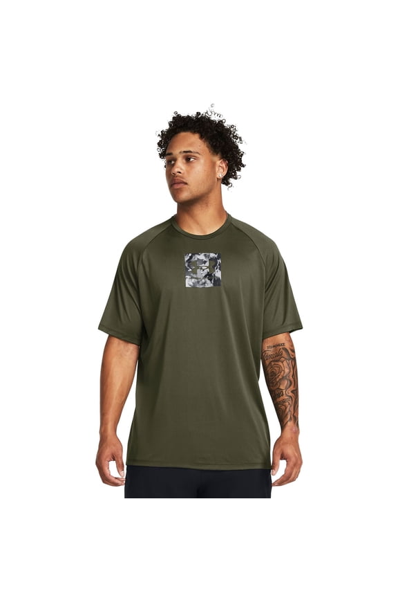 Men's Under Armour UA Tech™ Negative Camo Logo Short Sleeve Tee Color: Marine Od Green Size: XXL