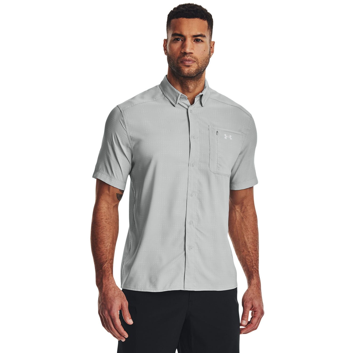 Men's Under Armour UPF 50 Dockside Short Sleeve Button-Down Shirt Color: Mod Gray Size: L - Walmart.com Men's Under Armour UPF 50 Dockside Short Sleeve Button-Down Shirt Color: Mod Gray Size: L - Walmart.com