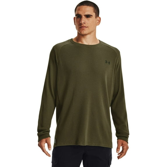 Men's Under Armour Waffle Knit Long Sleeve Shirt Color: Marine Od Green Size: L