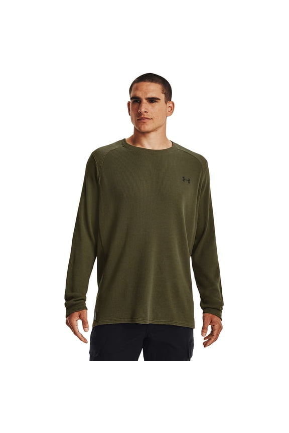 Men's Under Armour Waffle Knit Long Sleeve Shirt Color: Marine Od Green Size: M
