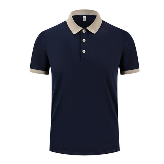 Men's UnderShirts T Shirts Fashion Solid Color Turndown Collar Blouse /T-shirt Navy,L