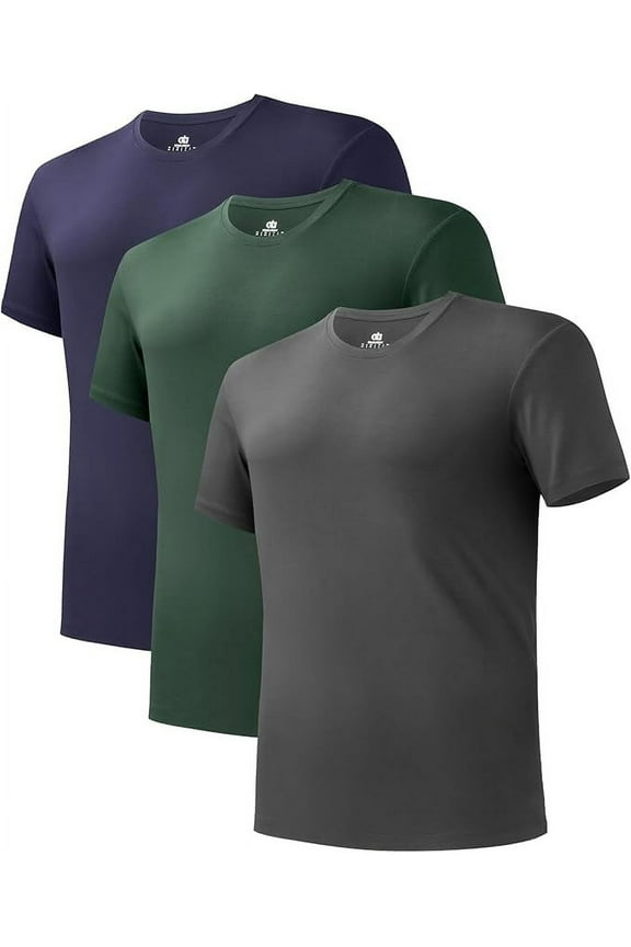 Men's Undershirt Bamboo Rayon Moisture-Wicking T-Shirts Stretch Crewneck/V-Neck Tees for Men, 3 Pack