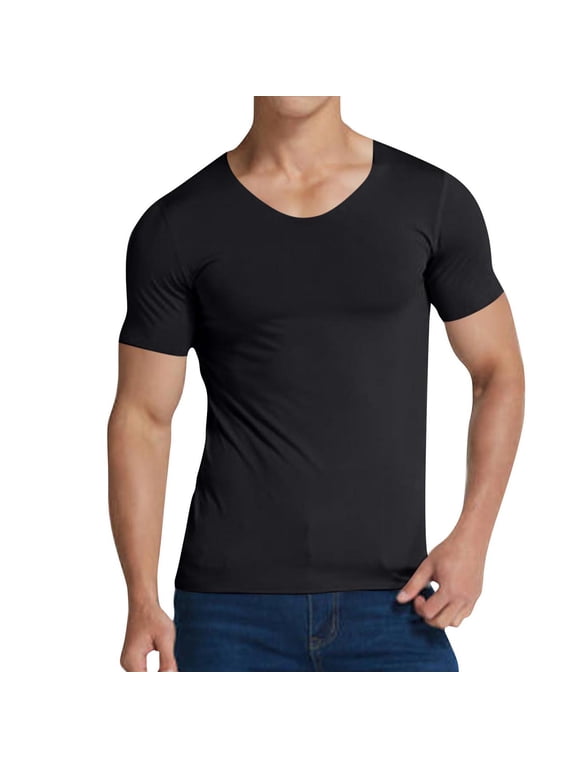 Men's Undershirt Ice Silk Base Layer Shirts Gym Short Sleeve T-Shirt Crew Neck Slim Fit Body Shaper Underwear Quick Dry Fitness Lightweight Tight Tops for Running Training Workout Plus Size