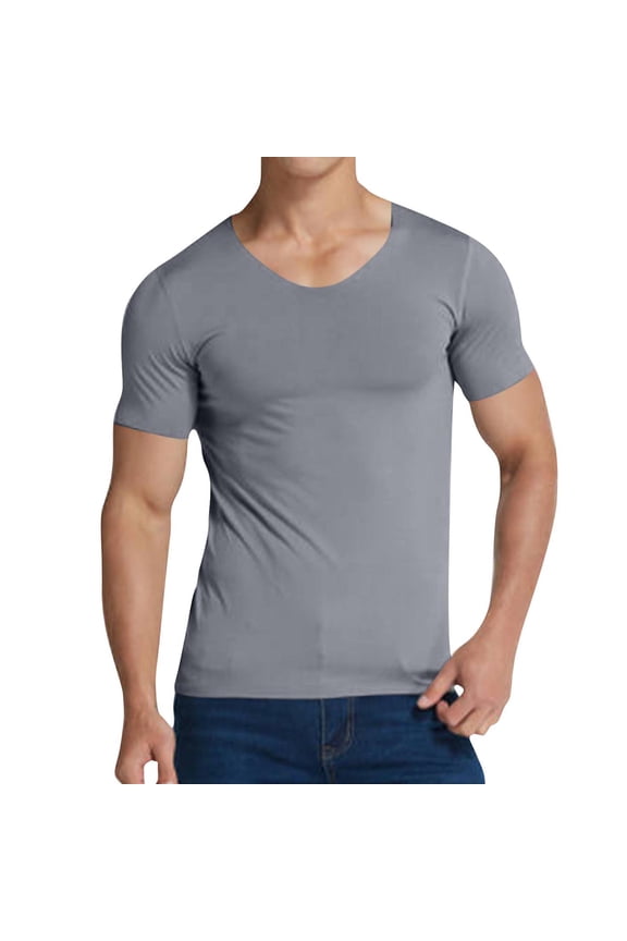 Men's Undershirt Stretch V-Neck Base Layering Tshirts Soft Stretch Moisture-Wicking Tees Quick Dry Gym Sports Tops