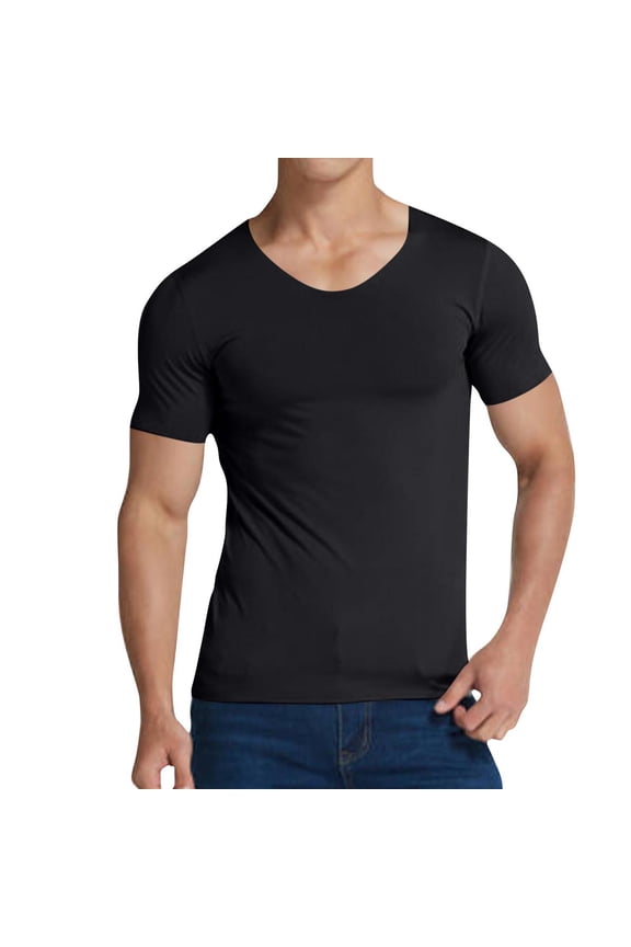 Men's Undershirt Stretch V-Neck Base Layering Tshirts Soft Stretch Moisture-Wicking Tees Quick Dry Gym Sports Tops