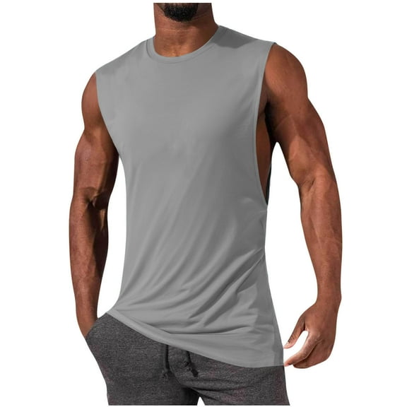 Men's Undershirts Qiggri Men's Solid Color Cotton High Elasticity Sports Pullover Round Neck Sleeveless Jacket Fitness Muscular Fitness Clothing Tank Top