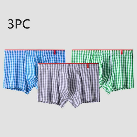 Men's Underwear 3PC Briefs Under $5 Cotton Loose Breathable Sports Home Four-Corner Pants Chequer Flat-Corner Underwear Boxers
