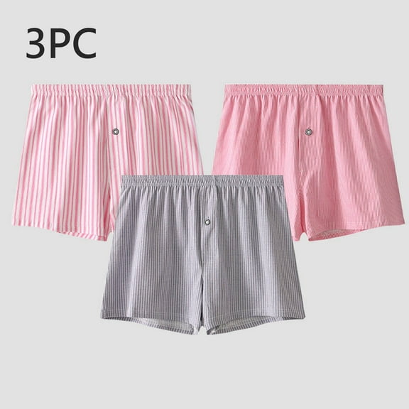 Men's Underwear Boxer Briefs 3PC Cotton Under $10 Loose Breathable Sports Home Four-Corner Pants Striped Button Flat-Corner Underwear Boxers