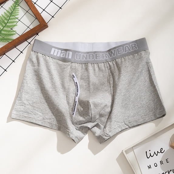 Men's Underwear Boxer Briefs Cotton Under $5 Medium Waist Solid Color Letters Split Comfortable Breathable Boxers Underwear
