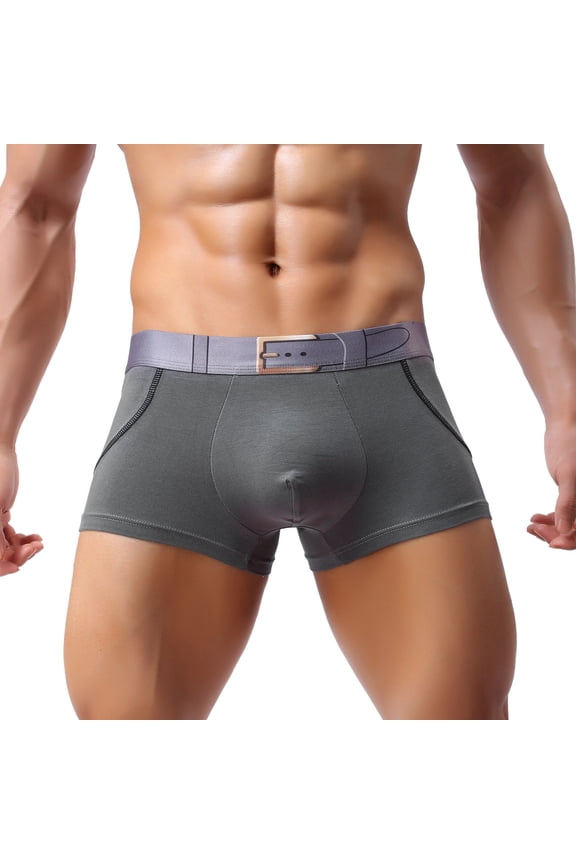 Men's Underwear Breathable Everyday Briefs with Belt Print Comfortable Casual Knit Knickers for Daily Wear Grey L