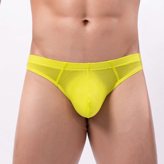 Men's Underwear Fashion Low Rise Trend Double Ding Pants, L, Yellow