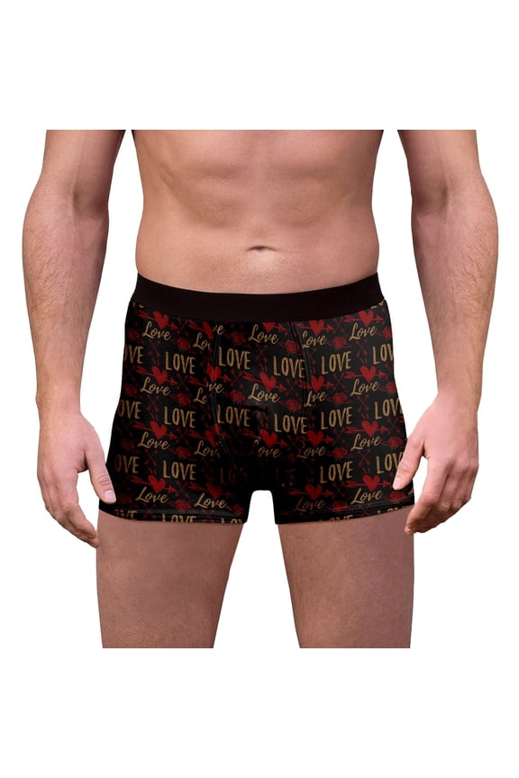 Men's Underwear Funny Novelty Heart Breathable Boxer Briefs Low Rise Valentines Boxers Sleep Short Bronze S