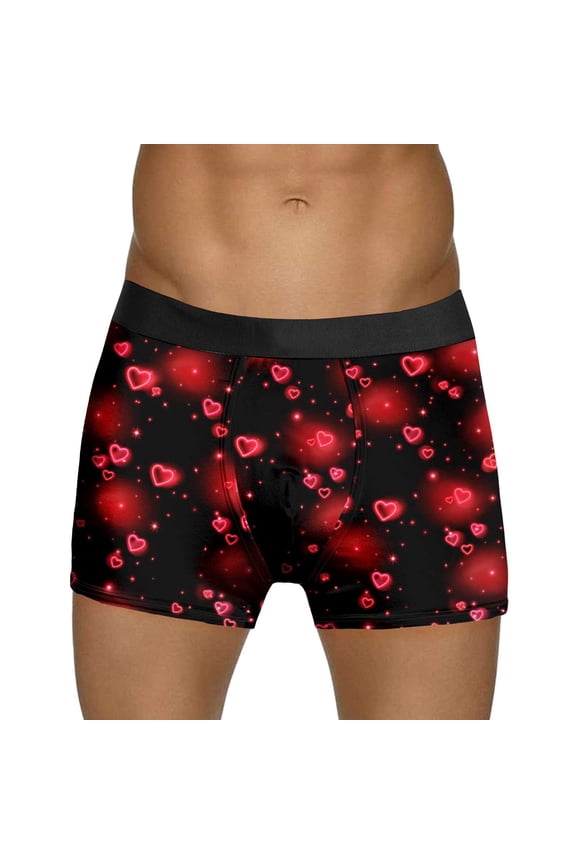 Men's Underwear Mid-Waist Printed Briefs for Everyday Comfort and Valentine- Rose Motif L