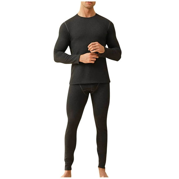 Men's Underwear Set Crew Neck Long Sleeve Pullover Tops Long Pants Solid Color Fleece Thermal Casual Home Wear (XL, Gray)