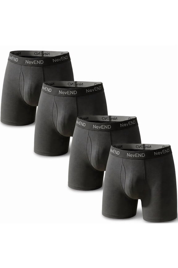 Men's Underwear Bamboo Viscose Boxer Briefs Ultra Breathable, No Riding Up / Waistband 4-Pack Size S