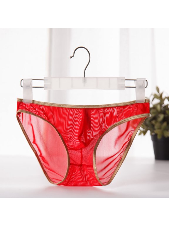 Men's Underwear Ultrathin Mesh Triangle Transparent Panties Breathable, M, Red
