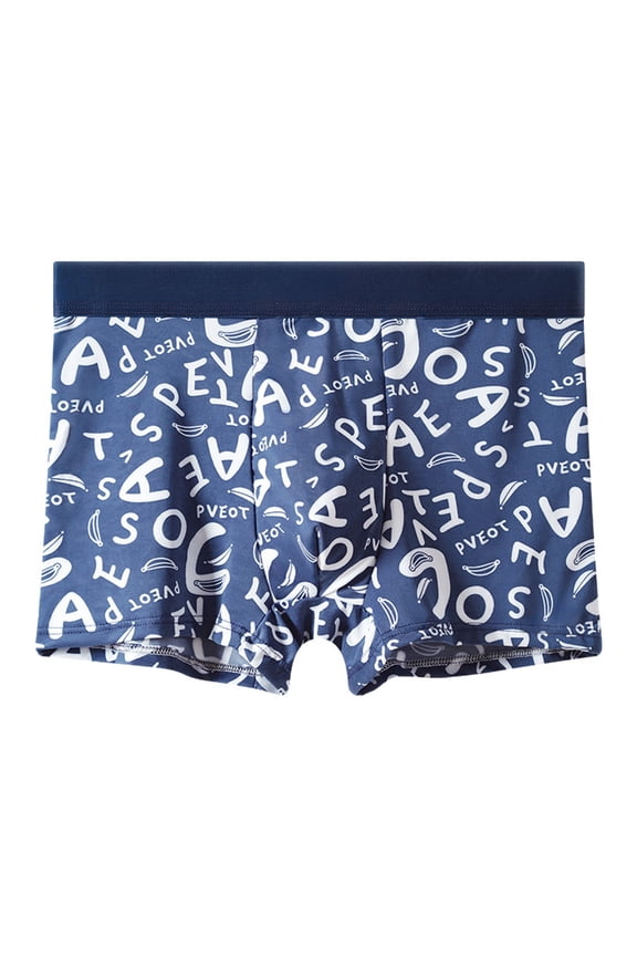 Men's Underwear for Summer Breathable Silk Flat Corner Design Mid Rise Comfort with Printed Pattern Men’s Briefs Blue L