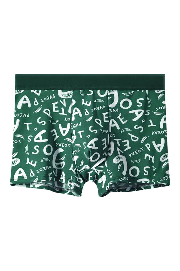 Men's Underwear for Summer Breathable Silk Flat Corner Design Mid Rise Comfort with Printed Pattern Men’s Briefs Green L