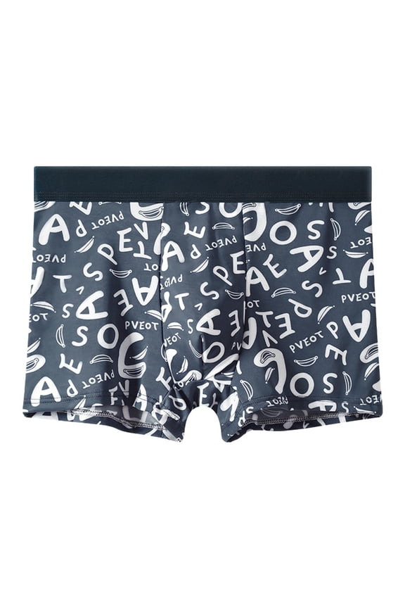 Men's Underwear for Summer Breathable Silk Flat Corner Design Mid Rise Comfort with Printed Pattern Men’s Briefs Navy M