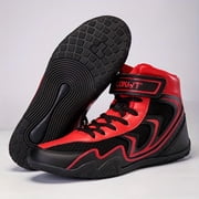 Men's & Unisex Boxing Training Shoes - Lightweight Breathable Combat Sports Footwear with Anti-Slip Rubber Sole, Microfiber Upper & Lace/Hook-and-Loop Closure - All-Season Gym, MMA, Kickboxing Sneake