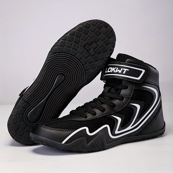 Men's & Unisex Boxing Training Shoes - Lightweight Breathable Combat Sports Footwear with Anti-Slip Rubber Sole, Microfiber Upper & Lace/Hook-and-Loop Closure - All-Season Gym, MMA, Kickboxing Sneake