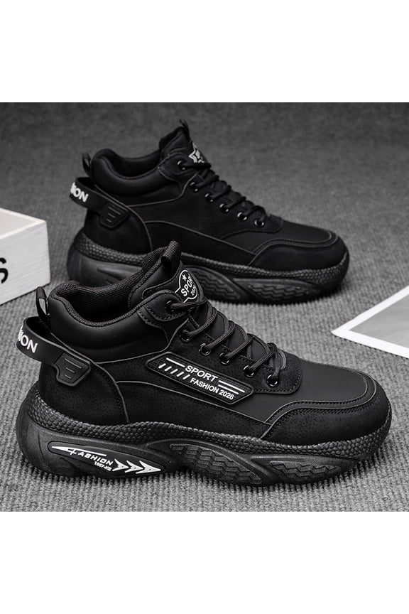 Men's & Unisex High-Top All-Terrain Boots/Sports Shoes - Thick-Soled Traction, Breathable Upper & PVC Sole, Heavy-Duty Outdoor/Urban/for casual Wear - Lace-Up Dad Shoes (Solid Color)