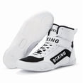 thumbnail image 1 of Men's & Unisex Lightweight Breathable Boxing & Wrestling Shoes - Anti-Slip Rubber Sole, Secure Fit (Lace/Hook & Loop), White/Black Combat Sports Footwear for MMA, Gym, - All-Season Athletic Sneakers, 1 of 6