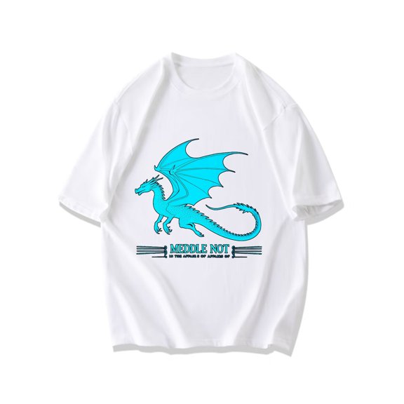 Men's Unisex T Shirt Black Dragon With Meddle Not Text Design For Casual Wear