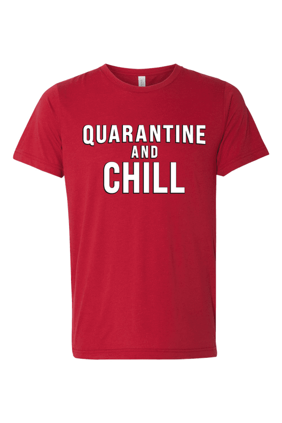 Men's Unisex Triblend T-Shirt Virus Funny Quarantine and Chill Short Sleeve T-shirt-Red-medium