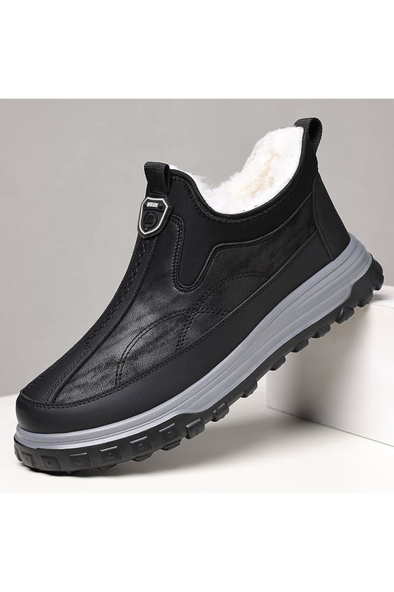 Men's & Unisex Winter Warm Windproof Snowproof Slip-On Low-Top Snow Boots with, Upper & Rubber Sole - Cold-Resistant /Outdoor Elderly Shoes for Dad, Seniors (Easy On/Off)