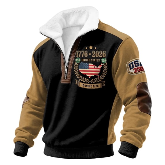 Men's United States 250 Years Of Freedom Sweatshirt Patriotic Fleece Collar 250th Anniversary Shirt Half Zip Pullover