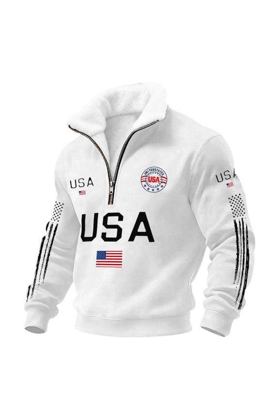 Men's United States 250 Years Of Freedom Sweatshirt Patriotic Fleece Collar 250th Anniversary Shirt Half Zip Pullover