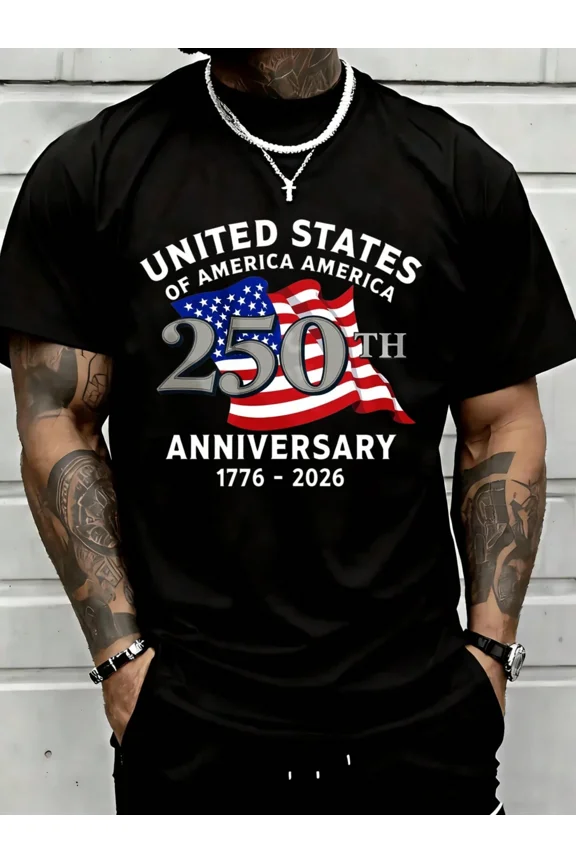 Men's United States 250th Anniversary T-Shirt Retro Patriotic 1776-2026 Graphic Tee USA Pride Short Sleeve Top