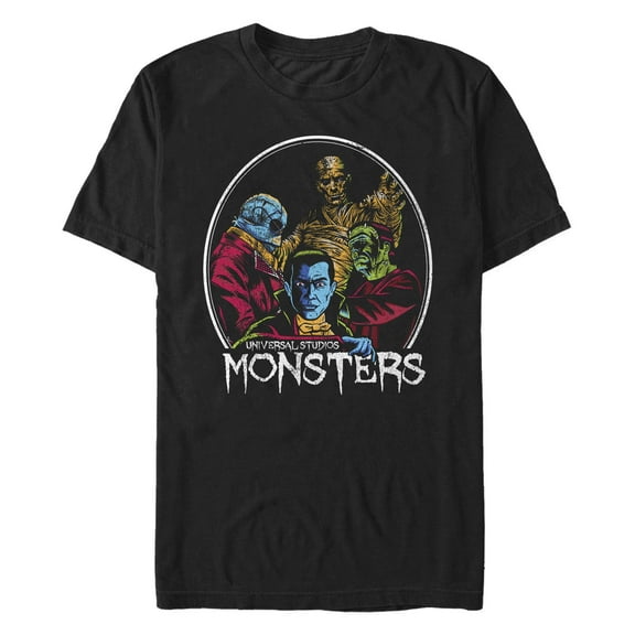 Men's Universal Monsters In Circle Frame  Graphic Tee Black Small