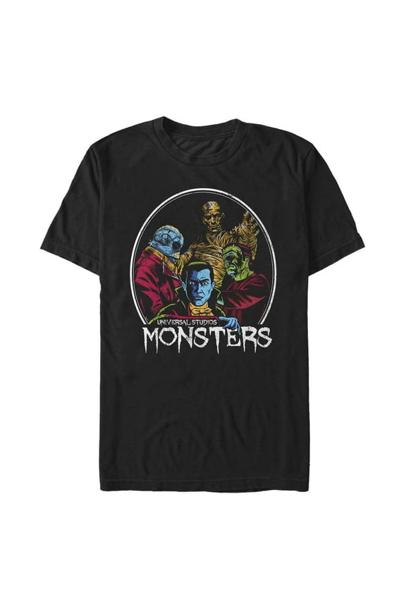 Men's Universal Monsters In Circle Frame  Graphic Tee Black X Large