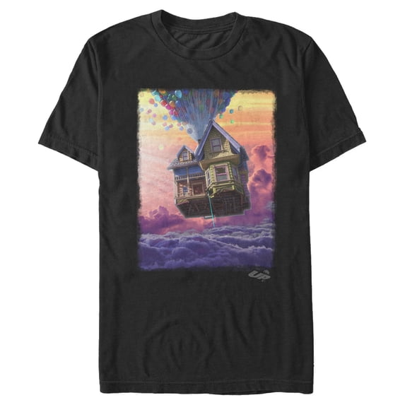 Men's Up Floating House Sunset Graphic Tee Black X Large