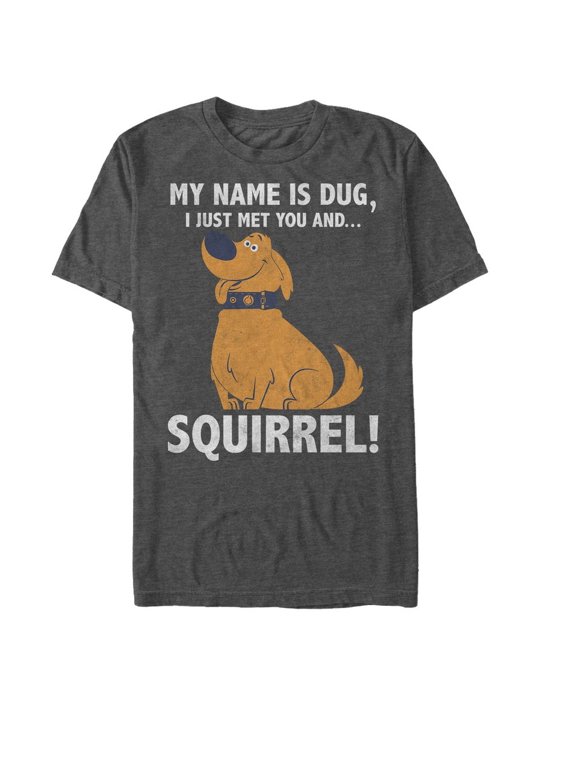 Men's Up My Name is Dug Squirrel Graphic Tee Charcoal Heather 2X Large