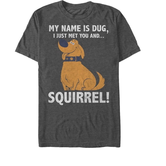 Men's Up My Name is Dug Squirrel Graphic Tee Charcoal Heather Small