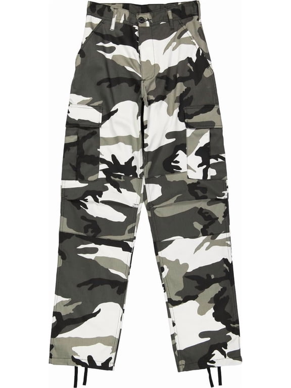 Men's Urban City Camo Cargo Pants | Military BDU Fatigues, Snow Black & White Camouflage Cargo Trousers (UrbanCityCamouflage, LargeBigTall)