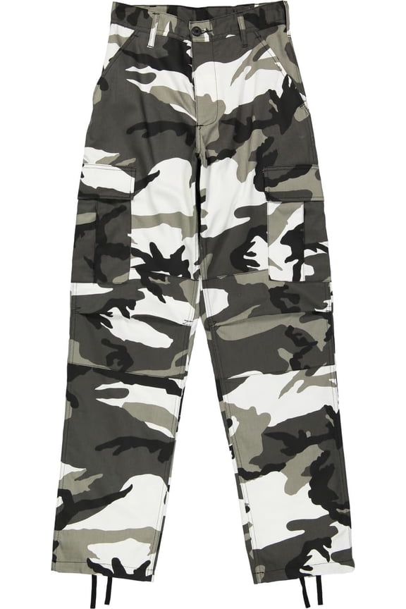 Men's Urban City Camo Cargo Pants | Military BDU Fatigues, Snow Black & White Camouflage Cargo Trousers (UrbanCityCamouflage, Large)