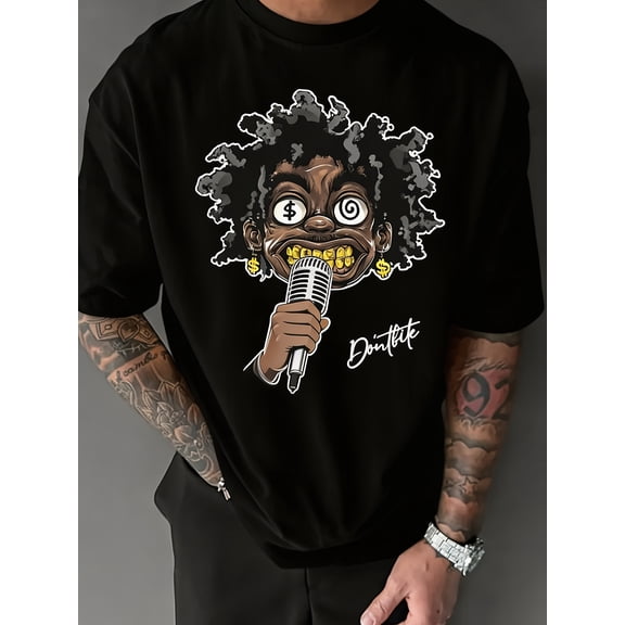Men's Urban Hip Hop Cartoon Rapper Graphic T-Shirt