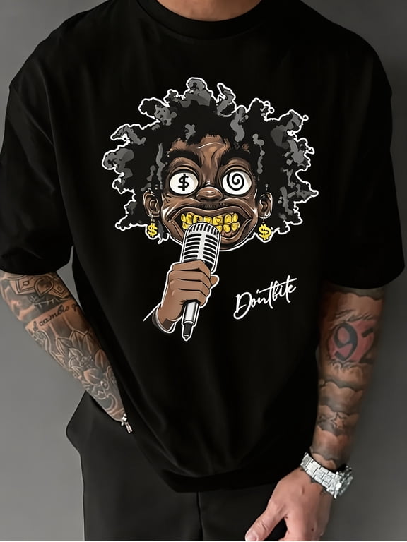 Men's Urban Hip Hop Cartoon Rapper Graphic T-Shirt
