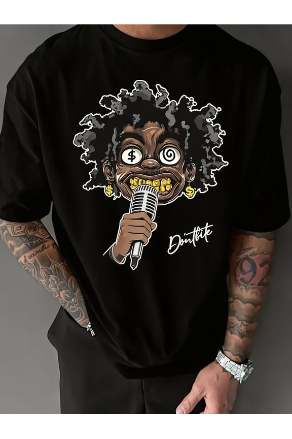 Men's Urban Hip Hop Cartoon Rapper Graphic T-Shirt