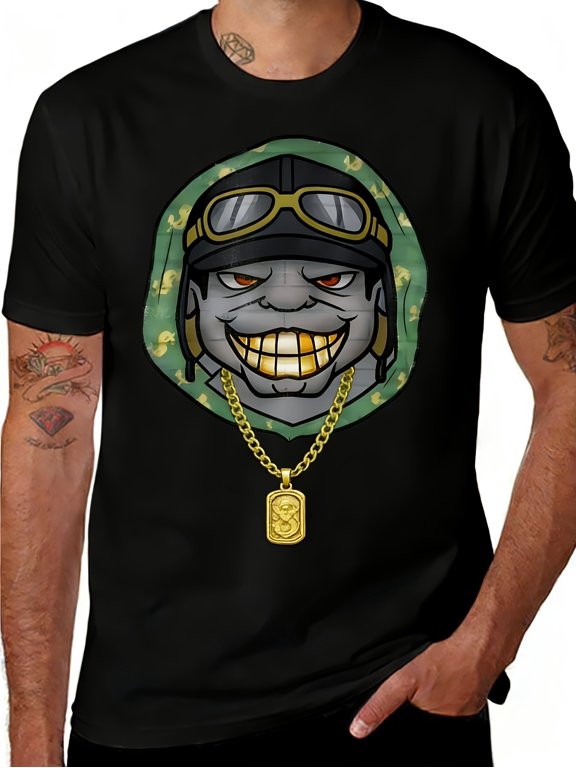 Men's Urban Streetwear Grin Cartoon Pilot T-Shirt