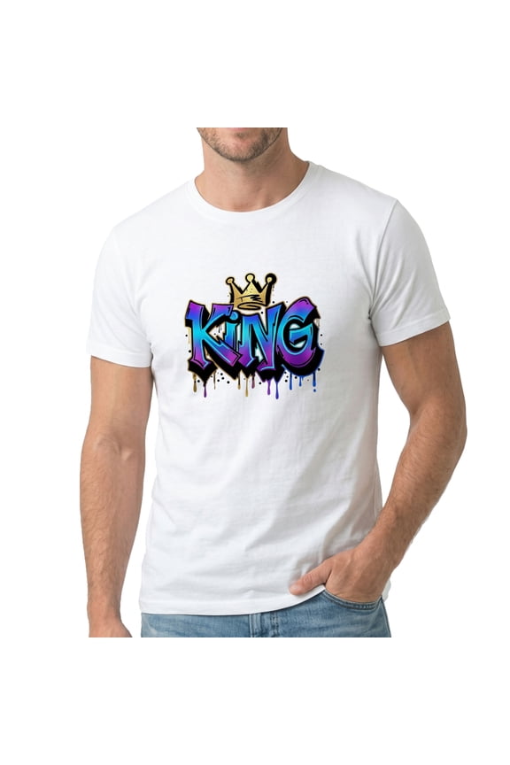 Men's Urban Streetwear T-Shirt, Graffiti KING Graphic Print, Hip Hop Style Colorful Short Sleeve Tee