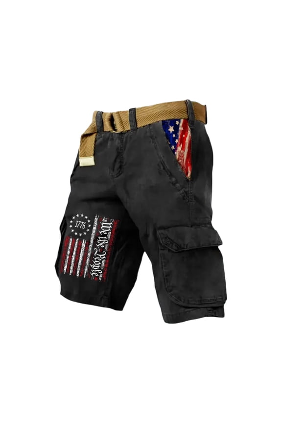 Men's Us 250th Anniversary Flag Art Print Shorts Distressed Washed with Pocket Shorts Outdoor Casual Military Hiking Cargo Shorts 250 Year American Anniversary Golf Shorts,Black M
