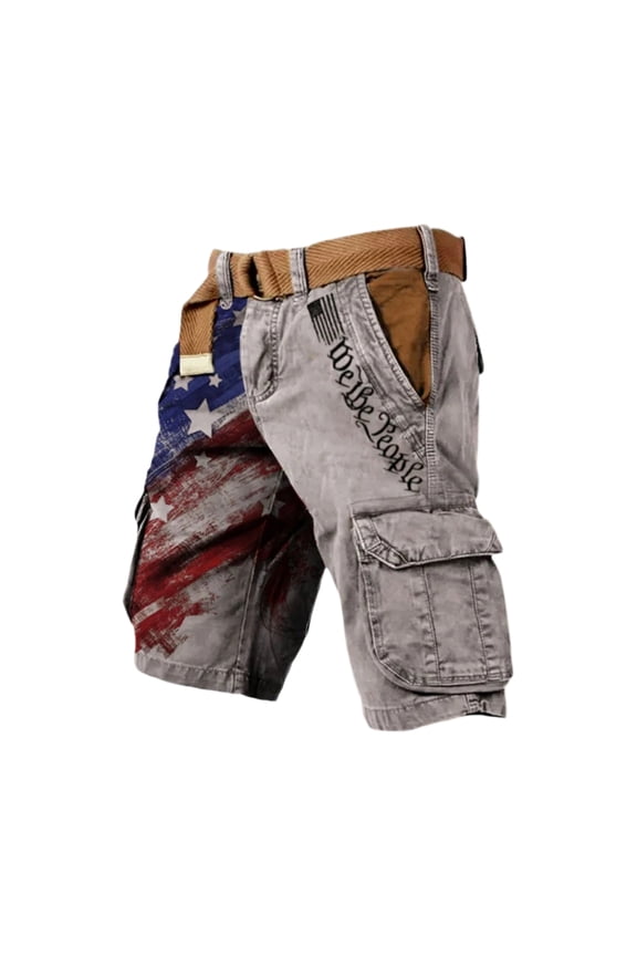 Men's Us 250th Anniversary Flag Art Print Shorts Distressed Washed with Pocket Shorts Outdoor Military Casual Work Cargo Shorts We the People Patriotic Shorts,Gray XL