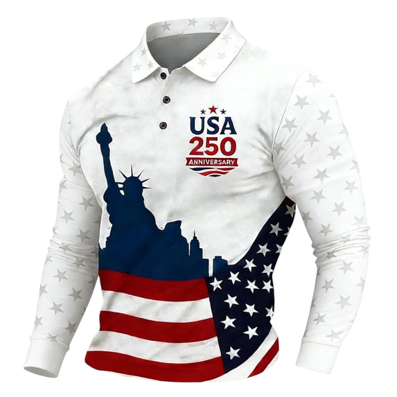 Men's Usa 250th Anniversary Shirt Long Sleeve America Flat Tee Casual Fashion Polo Shirts