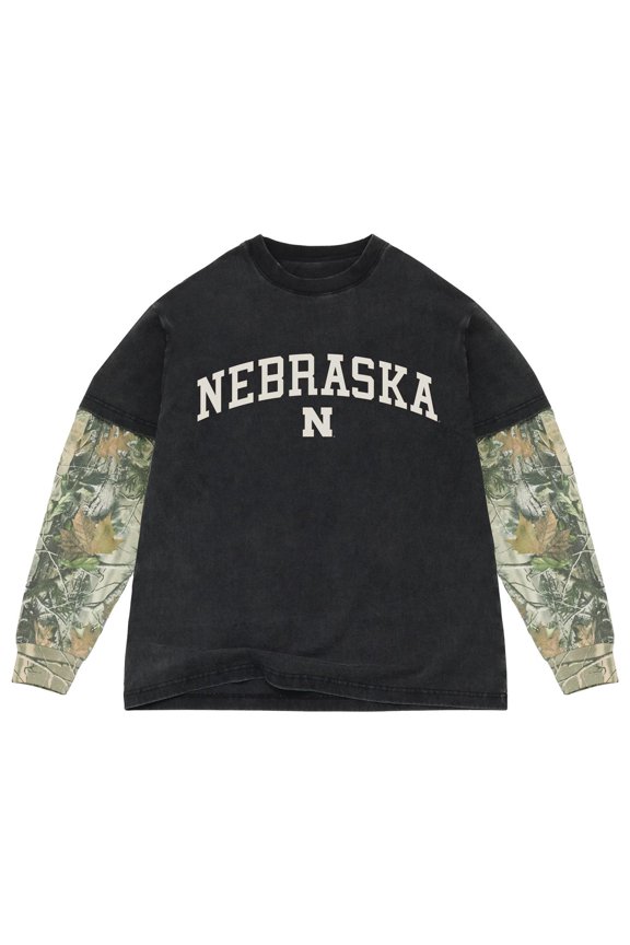Men's Uscape Apparel Black/Camo Nebraska Huskers Back Bay Twofer Heavyweight Long Sleeve T-Shirt